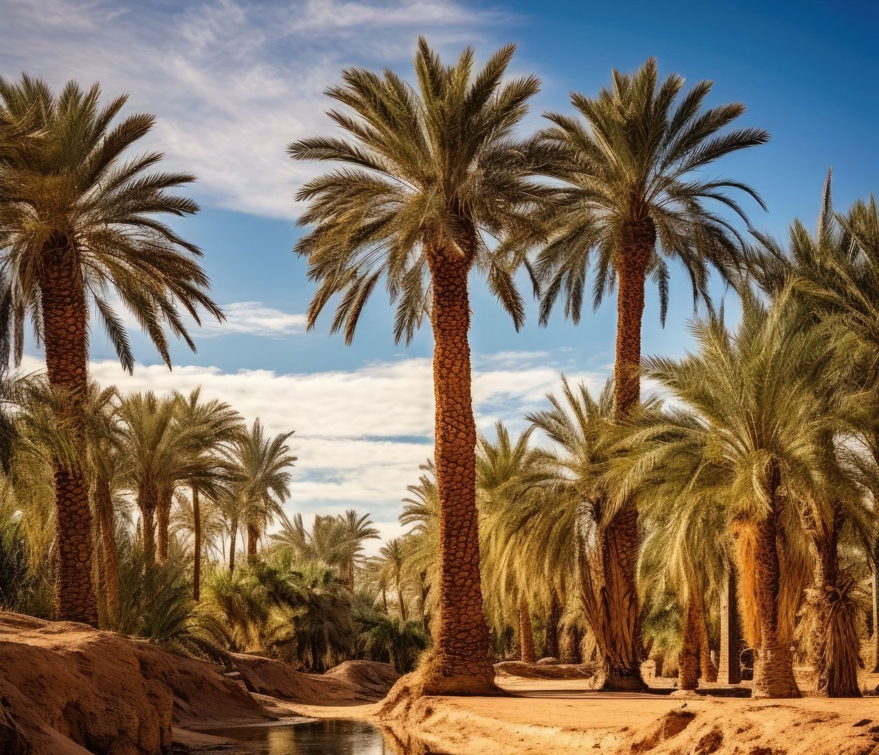 Stream water with palm trees